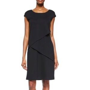 Lafayette 148 knit tiered asymmetrical cap sleeve black dress size M